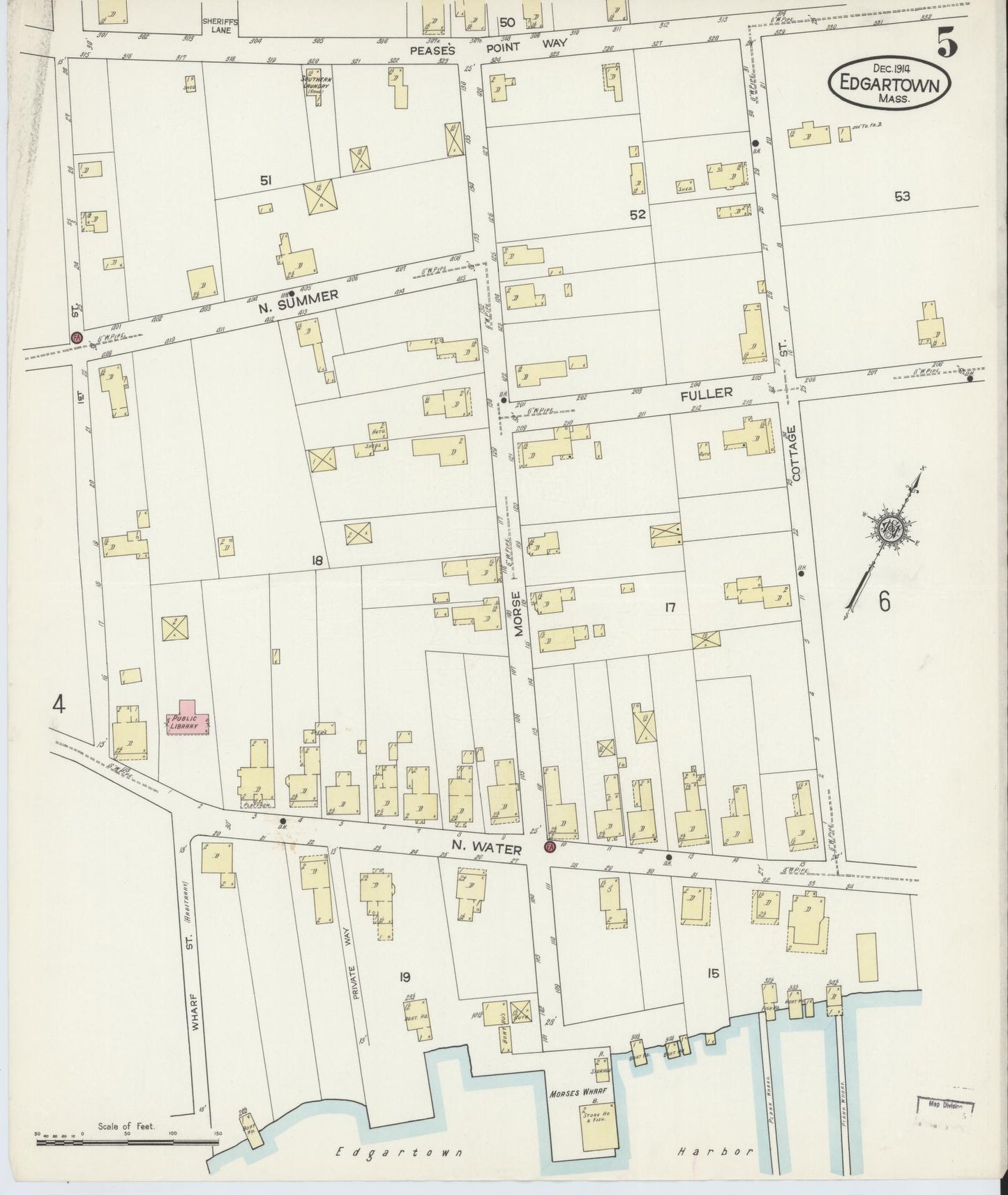 Sanborn Fire Insurance Map from Edgartown, Dukes County, Massachusetts (1914), Sheet #0005 - Complete Map Set gallery image, historic Sanborn map, vintage wall art, Massachusetts Massachusetts
