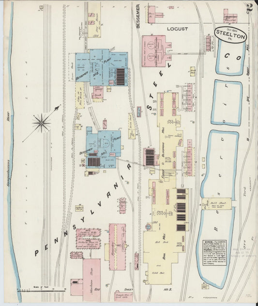Sanborn Fire Insurance Map from Steelton, Dauphin County, Pennsylvania (1884), Sheet #0002 - Historic Sanborn Fire Insurance Map Print, vintage old map wall art, antique decor, genealogy gift, Pennsylvania Pennsylvania map