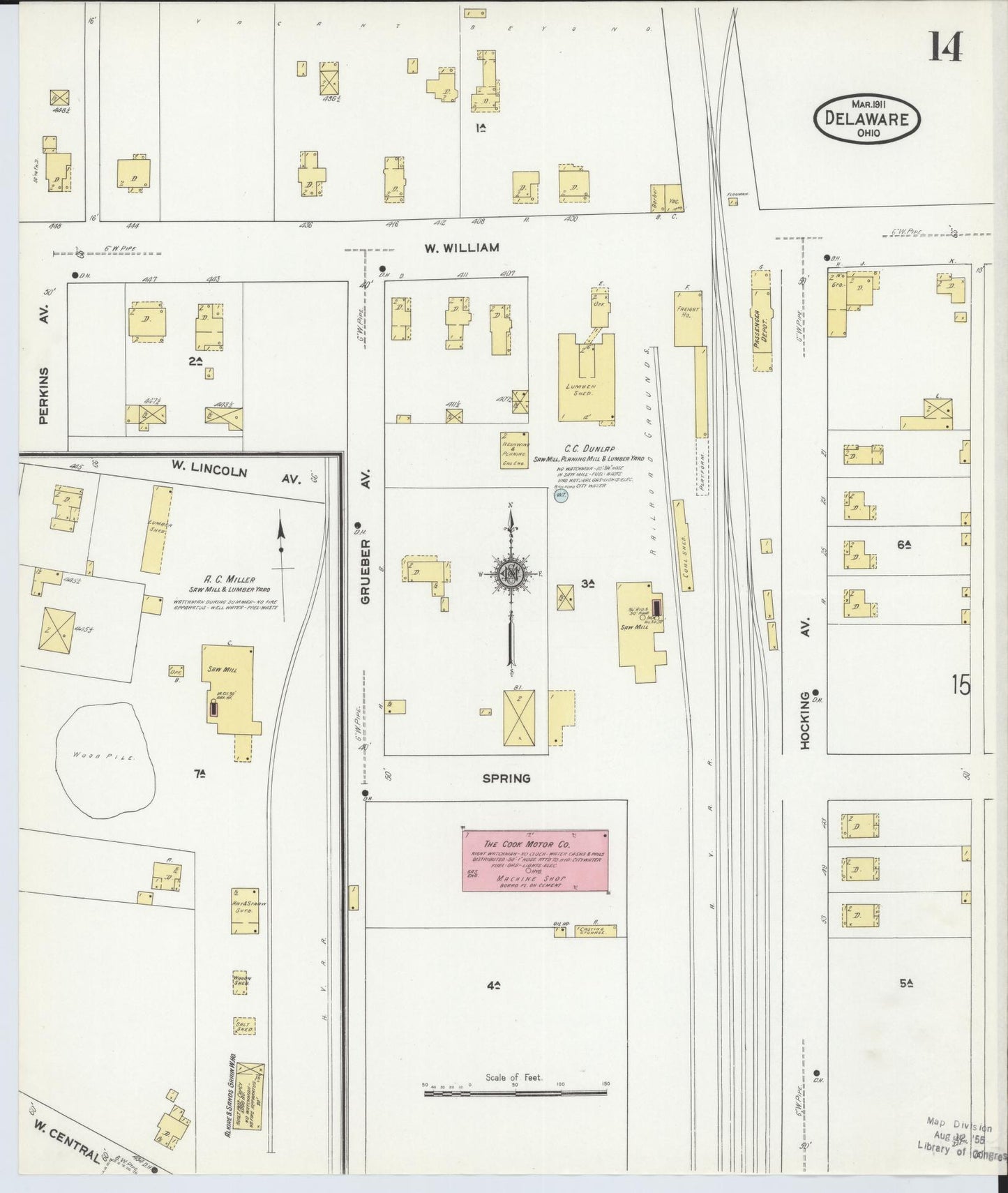 Sanborn Fire Insurance Map from Delaware, Delaware County, Ohio (1911), Sheet #0014 - Complete Map Set gallery image, historic Sanborn map, vintage wall art, Sanborn Fire Insurance Map from Delaware Delaware