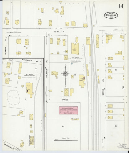 Sanborn Fire Insurance Map from Delaware, Delaware County, Ohio (1911), Sheet #0014 - Complete Map Set gallery image, historic Sanborn map, vintage wall art, Sanborn Fire Insurance Map from Delaware Delaware