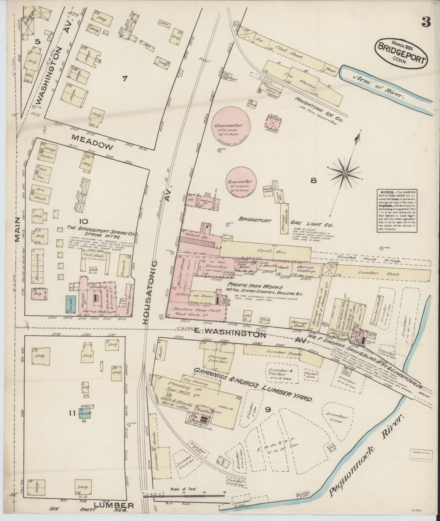 Sanborn Fire Insurance Map from Bridgeport, Fairfield County, Connecticut (1884), Sheet #0003 - Complete Map Set gallery image, historic Sanborn map, vintage wall art, Connecticut Connecticut