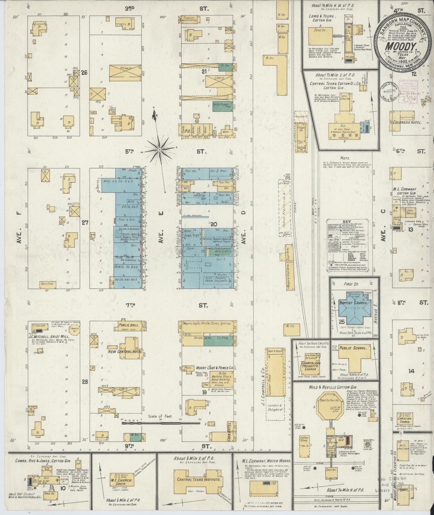 Sanborn Fire Insurance Map from Moody, McLennan County, Texas (1902), Sheet #0001 - Historic Sanborn Fire Insurance Map Print, vintage old map wall art, antique decor, genealogy gift, Texas Texas map