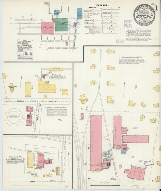 Sanborn Fire Insurance Map from Gastonia, Gaston County, North Carolina (1904), Sheet #0001 - Complete Map Set gallery image, historic Sanborn map, vintage wall art, North Carolina North Carolina