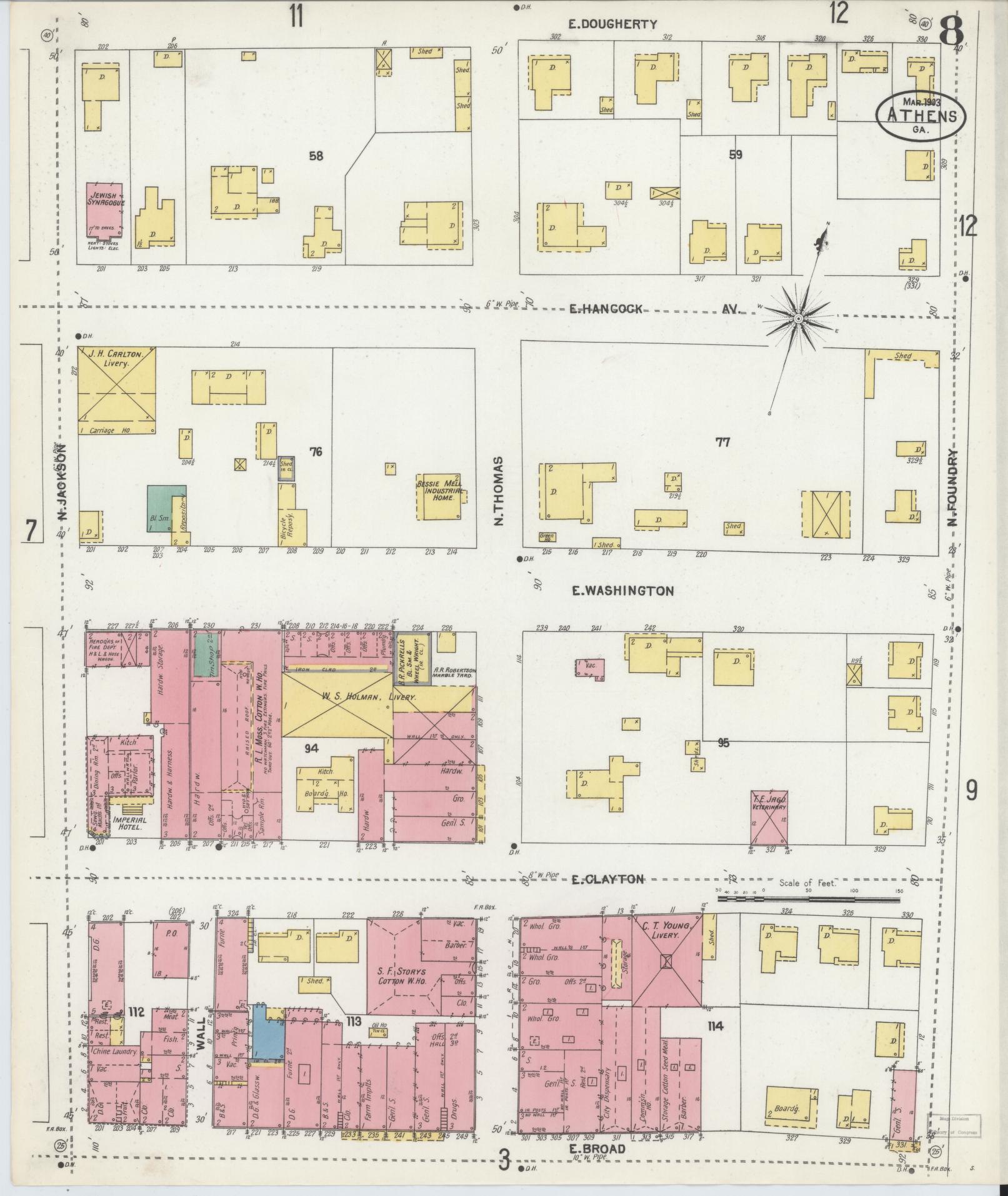 Sanborn Fire Insurance Map from Athens, Clarke County, Georgia (1903), Sheet #0008 - Complete Map Set gallery image, historic Sanborn map, vintage wall art, Georgia Georgia