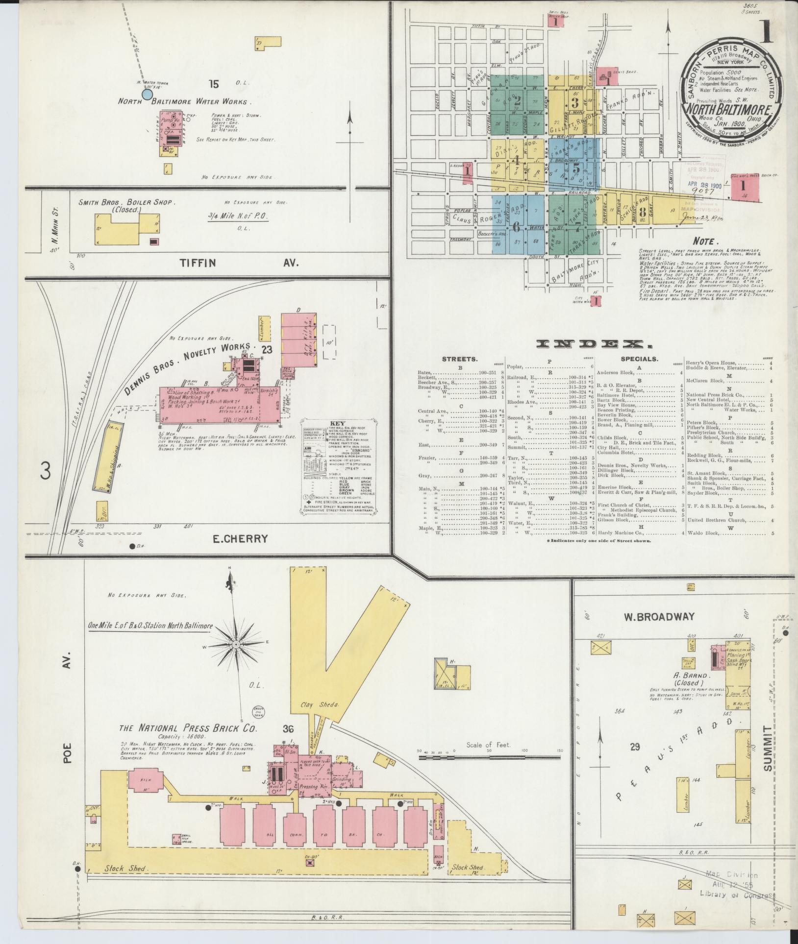 Sanborn Fire Insurance Map from North Baltimore, Wood County, Ohio (1900), Sheet #0001 - Complete Map Set gallery image, historic Sanborn map, vintage wall art, Ohio Ohio