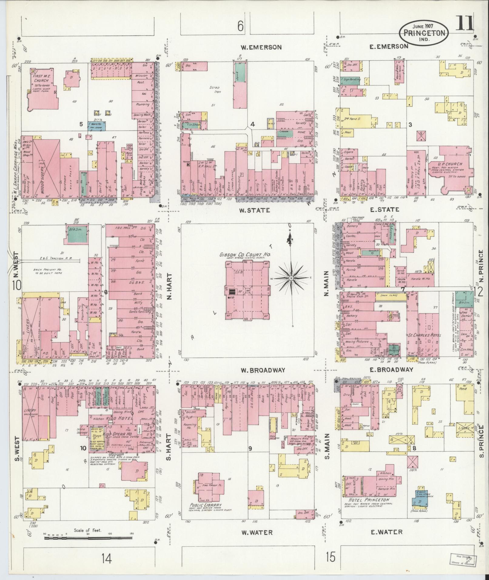 Sanborn Fire Insurance Map from Princeton, Gibson County, Indiana (1907), Sheet #0011 - Complete Map Set gallery image, historic Sanborn map, vintage wall art, Indiana Indiana