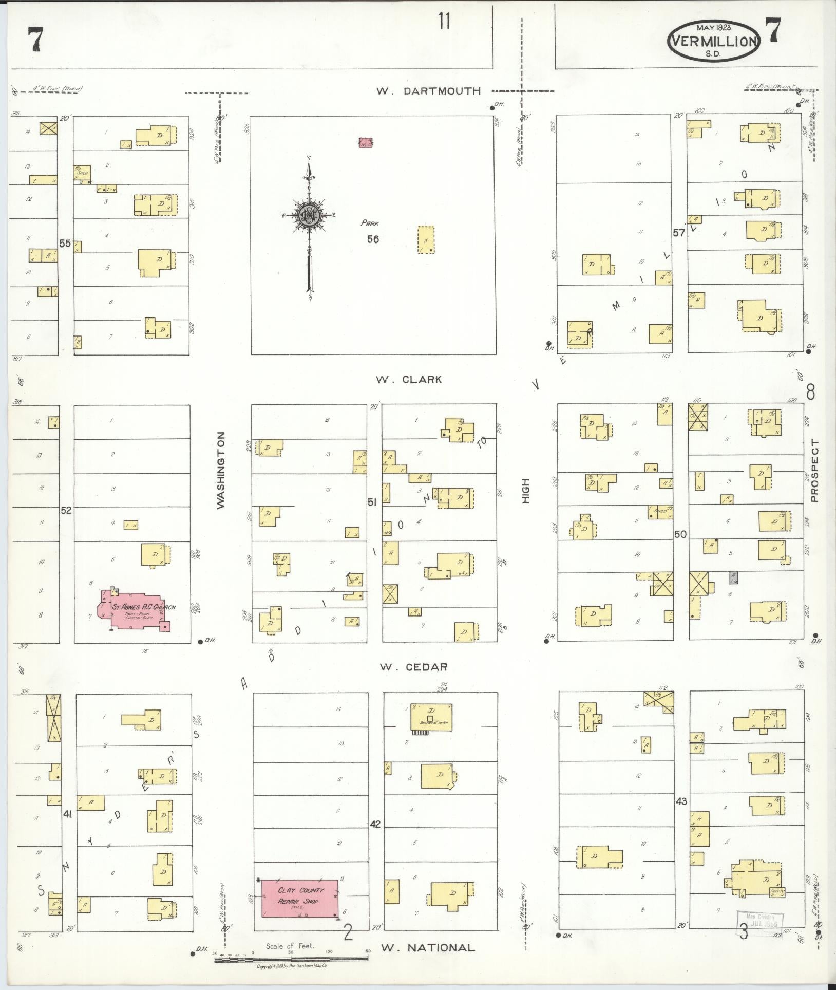 Sanborn Fire Insurance Map from Vermillion, Clay County, South Dakota (1923), Sheet #0007 - Complete Map Set gallery image, historic Sanborn map, vintage wall art, South Dakota South Dakota