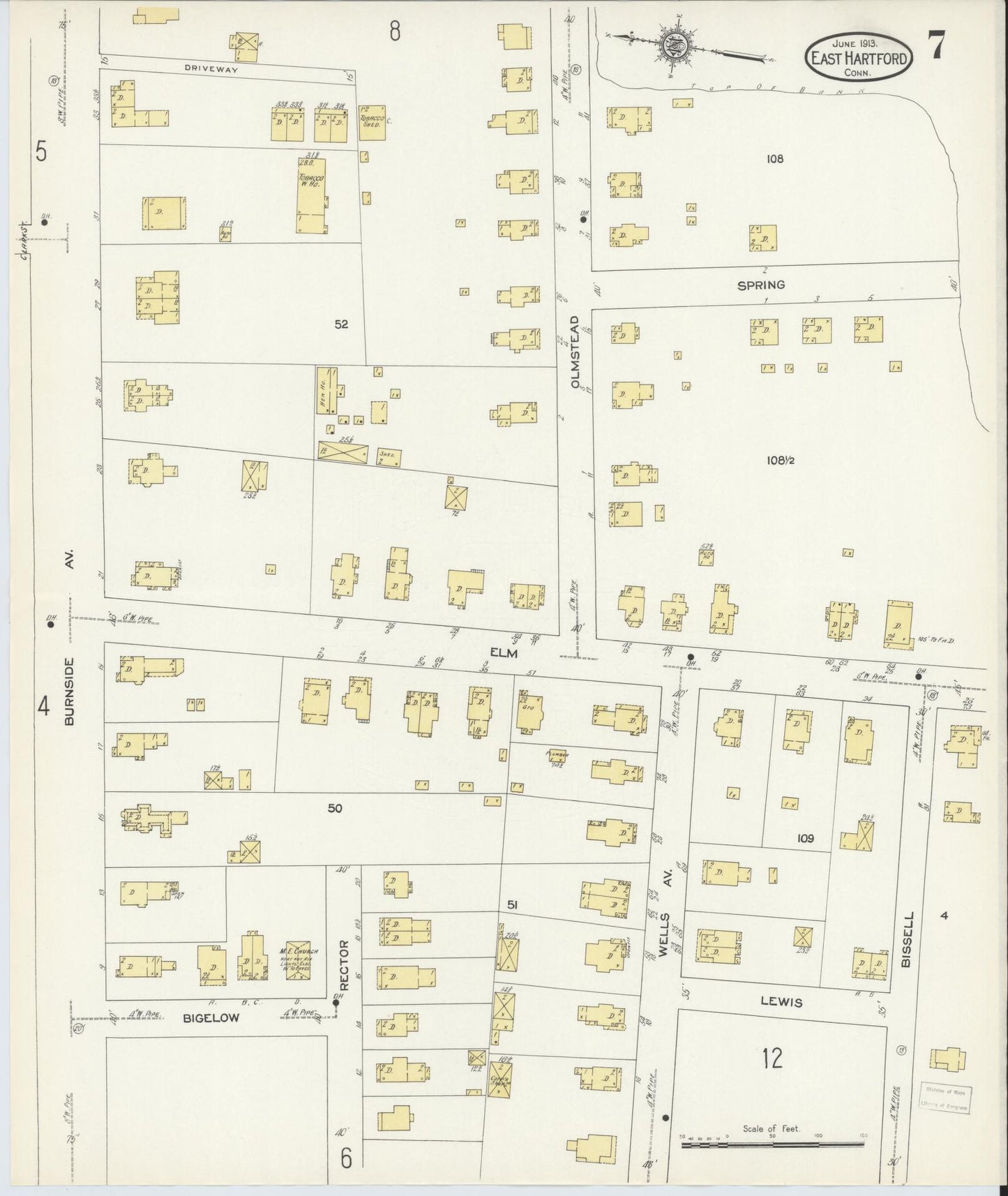 Sanborn Fire Insurance Map from East Hartford, Hartford County, Connecticut (1913), Sheet #0007 - Complete Map Set gallery image, historic Sanborn map, vintage wall art, Connecticut Connecticut