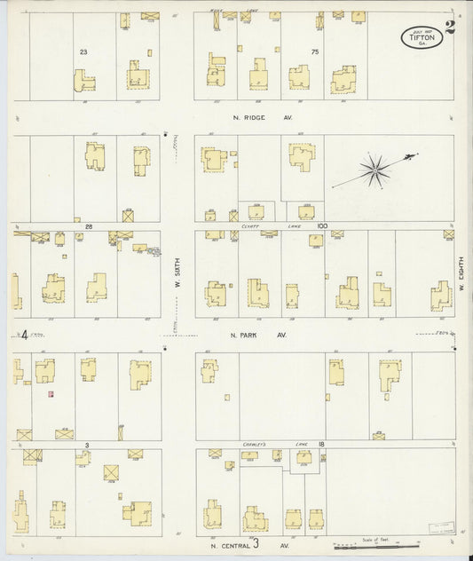 Sanborn Fire Insurance Map from Tifton, Tift County, Georgia (1907), Sheet #0002 - Historic Sanborn Fire Insurance Map Print, vintage old map wall art, antique decor, genealogy gift, Georgia Georgia map