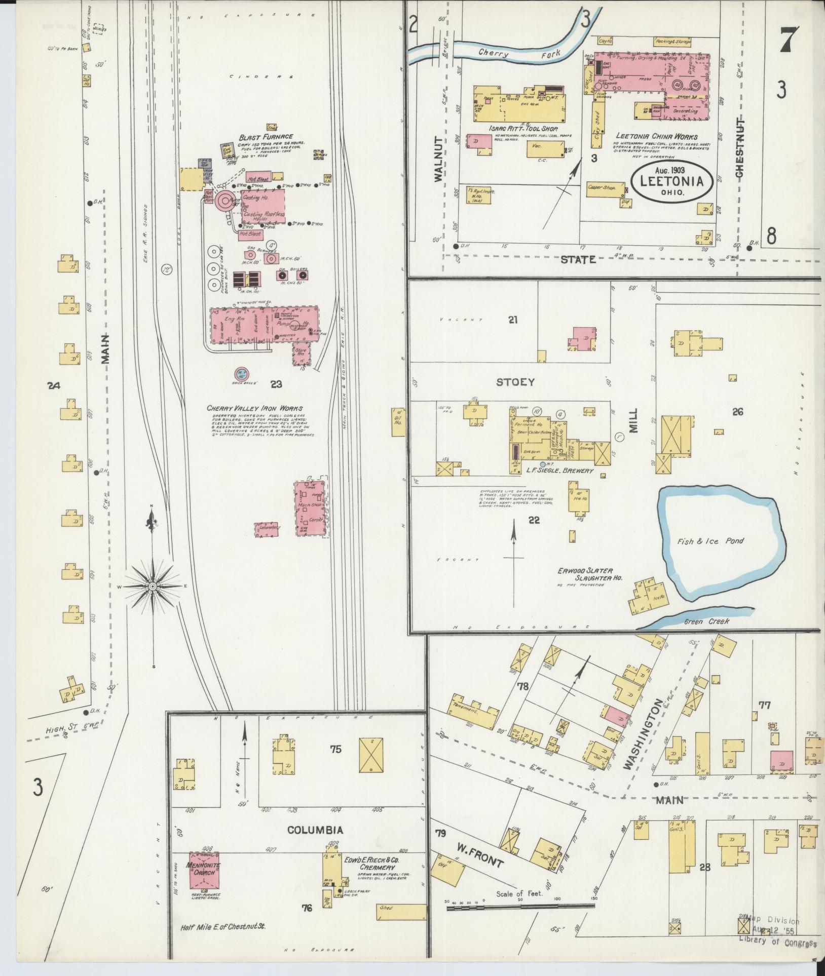 Sanborn Fire Insurance Map from Leetonia, Columbiana County, Ohio (1903), Sheet #0007 - Historic Sanborn Fire Insurance Map Print, vintage old map wall art, antique decor, genealogy gift, Ohio Ohio map
