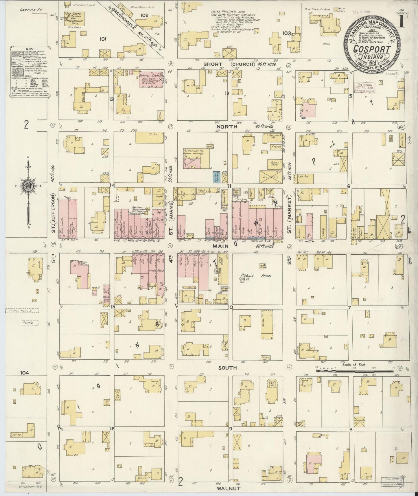 Sanborn Fire Insurance Map from Gosport, Owen County, Indiana (1910), Sheet #0001 - Historic Sanborn Fire Insurance Map Print, vintage old map wall art, antique decor, genealogy gift, Indiana Indiana map