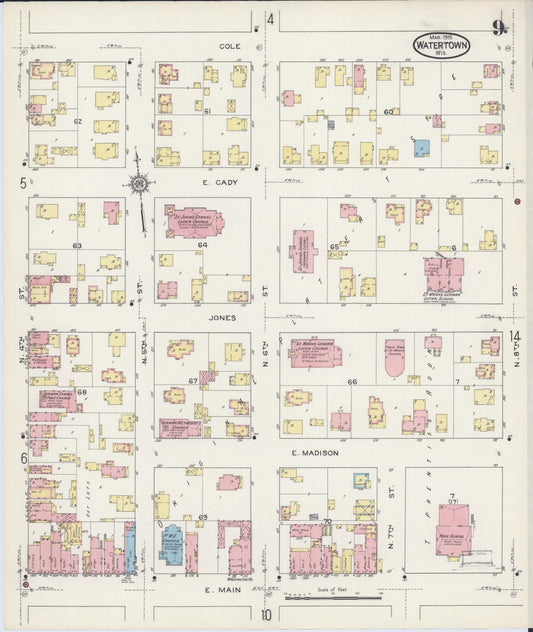 Sanborn Fire Insurance Map from Watertown, Jefferson County, Wisconsin (1915), Sheet #0010 - Historic Sanborn Fire Insurance Map Print, vintage old map wall art, antique decor, genealogy gift, Wisconsin Wisconsin map