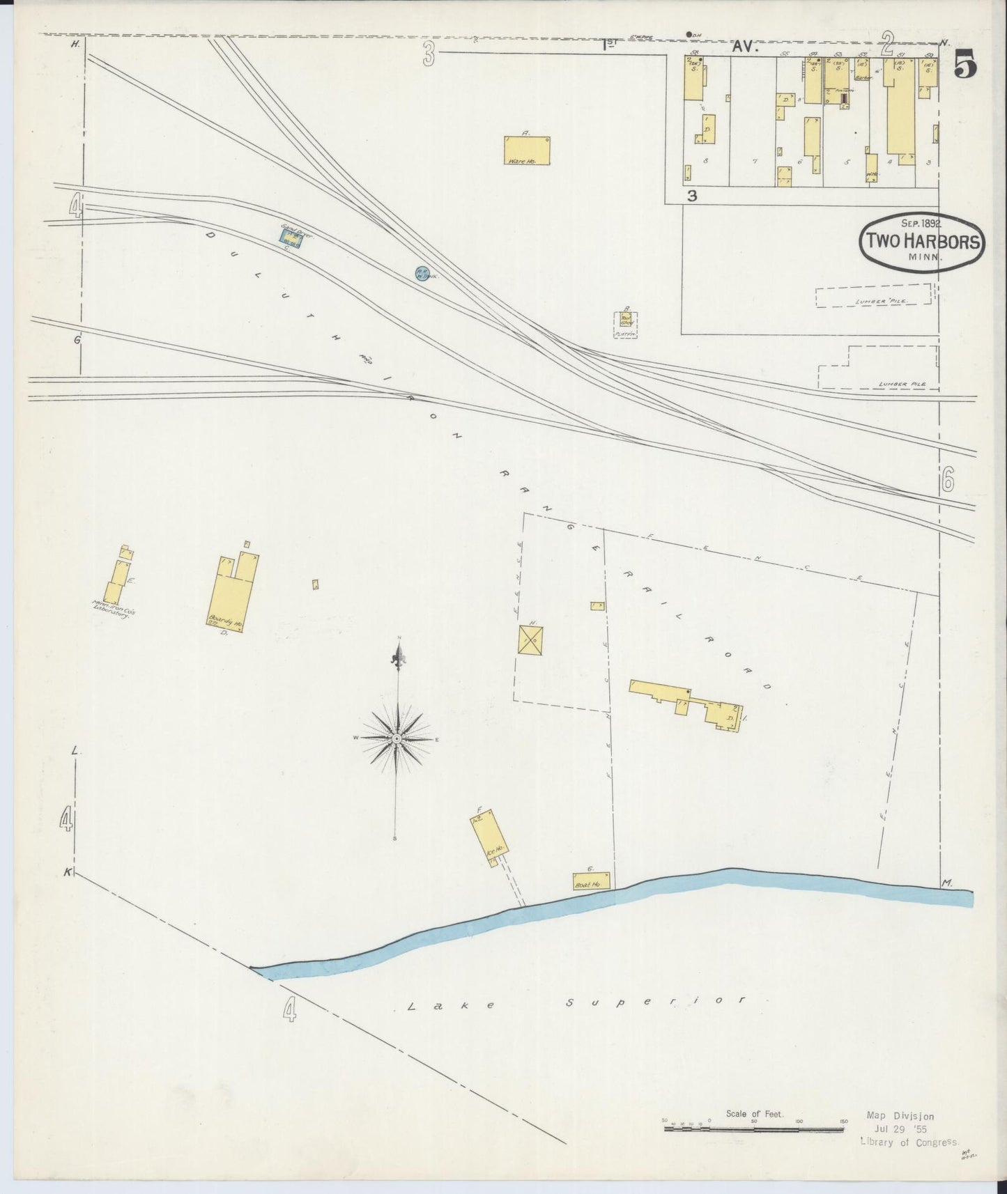 Sanborn Fire Insurance Map from Two Harbors, Lake County, Minnesota (1892), Sheet #0005 - Complete Map Set gallery image, historic Sanborn map, vintage wall art, Minnesota Minnesota