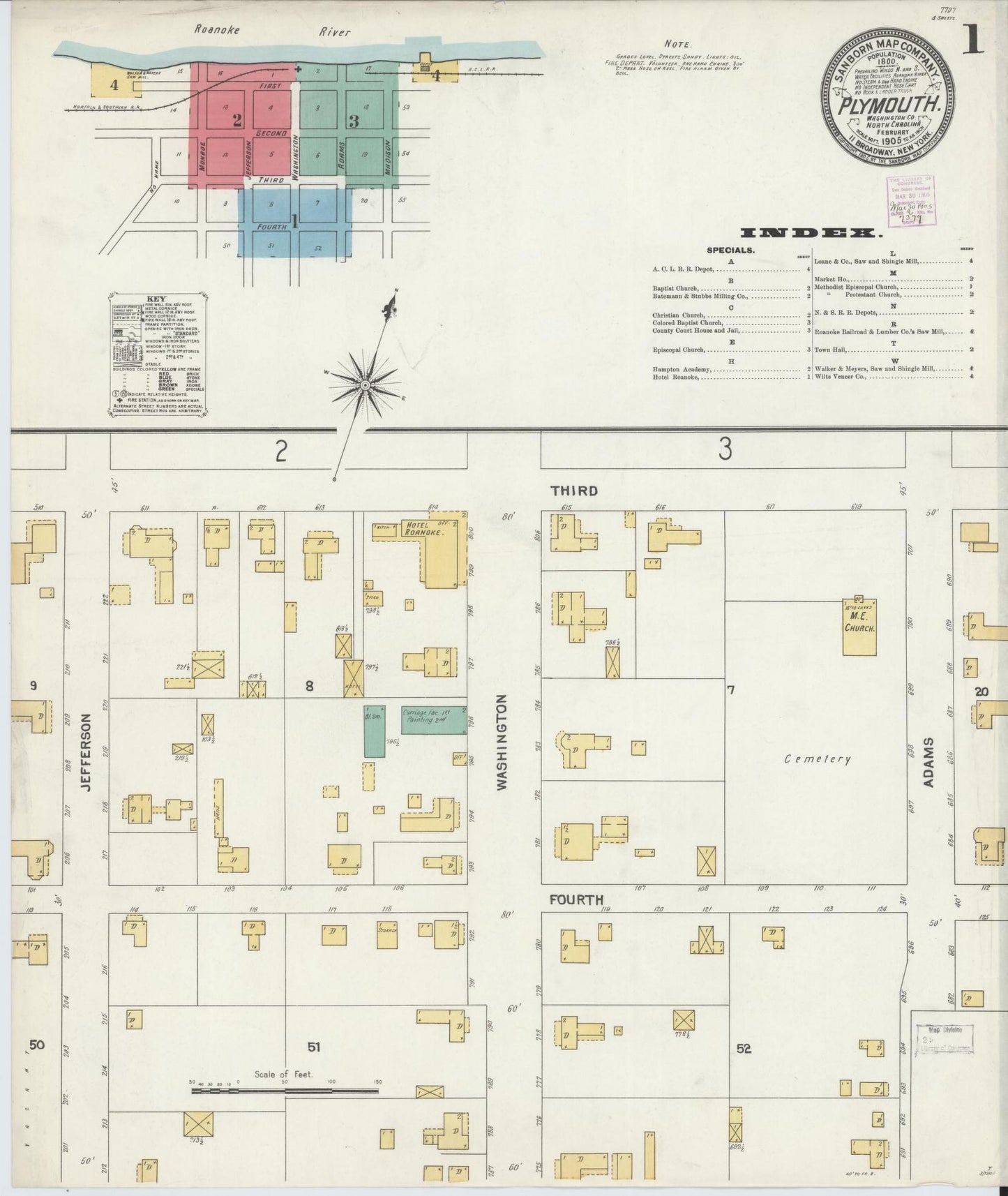 Sanborn Fire Insurance Map from Plymouth, Washington County, North Carolina (1905), Sheet #0001 - Complete Map Set gallery image, historic Sanborn map, vintage wall art, North Carolina North Carolina