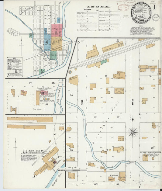 Sanborn Fire Insurance Map from Evart, Osceola County, Michigan. (1899) – Historic Sanborn Fire Insurance Map Print