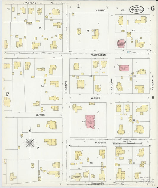 Sanborn Fire Insurance Map from Marshall, Harrison County, Texas (1904), Sheet #0006 - Historic Sanborn Fire Insurance Map Print, vintage old map wall art, antique decor, genealogy gift, Texas Texas map