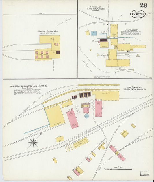 Sanborn Fire Insurance Map from Anniston, Calhoun County, Alabama (1900), Sheet #0028 - Historic Sanborn Fire Insurance Map Print, vintage old map wall art, antique decor, genealogy gift, Alabama Alabama map