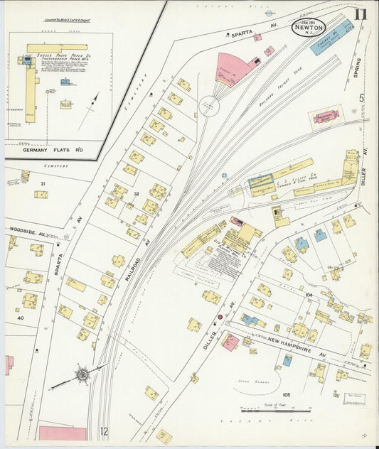 Sanborn Fire Insurance Map from Newton, Sussex County, New Jersey (1911), Sheet #0011 - Historic Sanborn Fire Insurance Map Print, vintage old map wall art, antique decor, genealogy gift, New Jersey New Jersey map