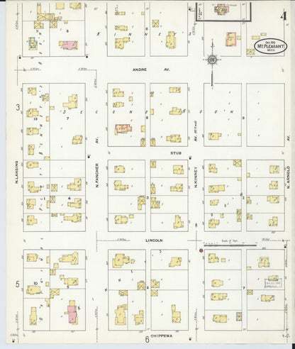 Sanborn Fire Insurance Map from Mount Pleasant, Isabella County, Michigan (1910), Sheet #0004 - Complete Map Set gallery image, historic Sanborn map, vintage wall art, Michigan Michigan