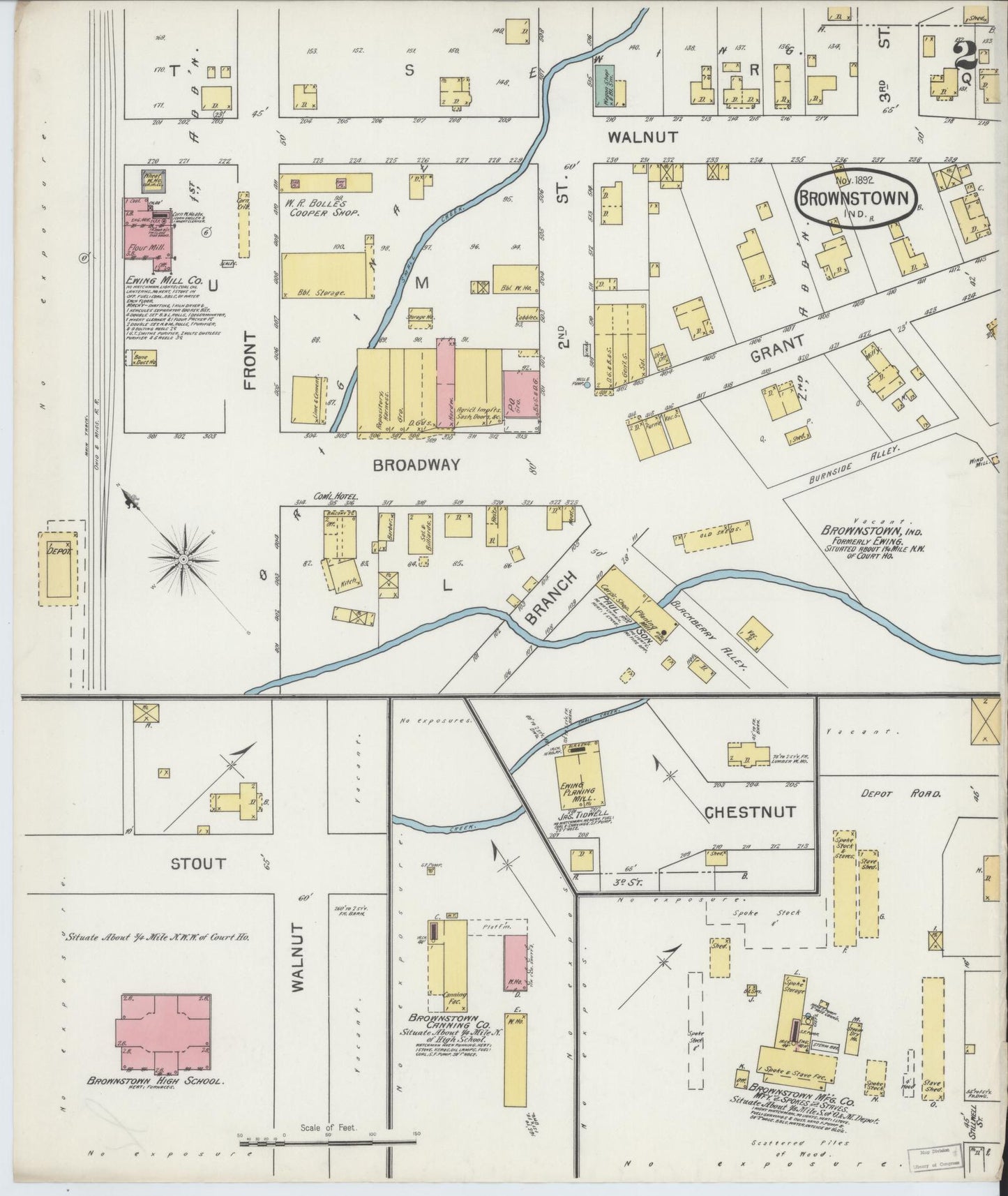 Sanborn Fire Insurance Map from Brownstown, Jackson County, Indiana (1892), Sheet #0002 - Complete Map Set gallery image, historic Sanborn map, vintage wall art, Indiana Indiana