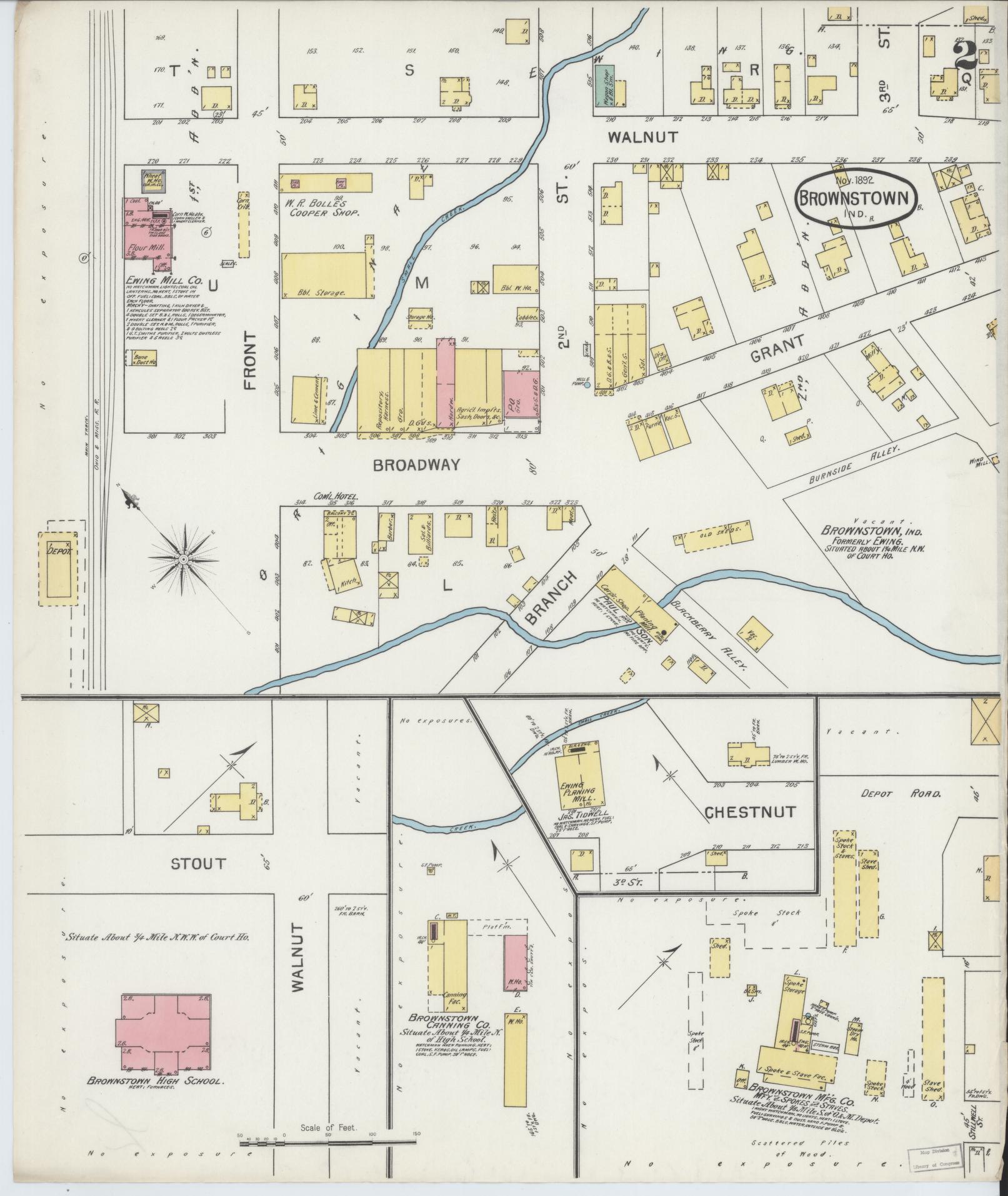 Sanborn Fire Insurance Map from Brownstown, Jackson County, Indiana (1892), Sheet #0002 - Complete Map Set gallery image, historic Sanborn map, vintage wall art, Indiana Indiana