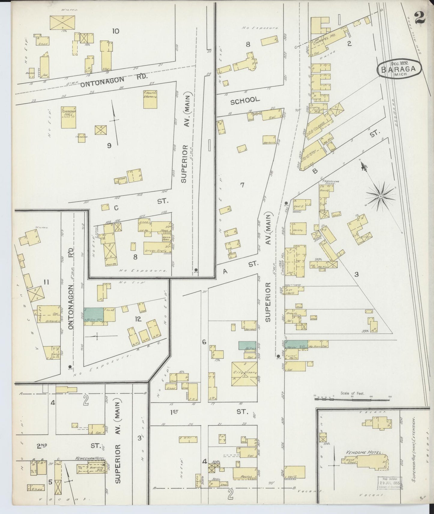 Sanborn Fire Insurance Map from Baraga, Baraga County, Michigan (1892), Sheet #0002 - Historic Sanborn Fire Insurance Map Print, vintage old map wall art, antique decor, genealogy gift, Michigan Michigan map