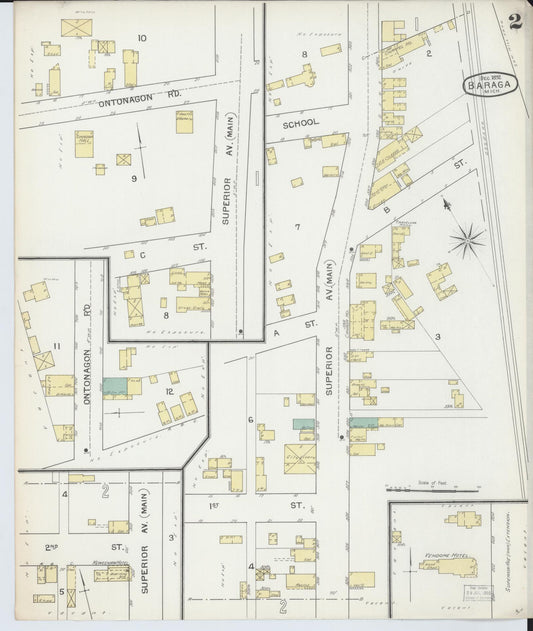 Sanborn Fire Insurance Map from Baraga, Baraga County, Michigan (1892), Sheet #0002 - Historic Sanborn Fire Insurance Map Print, vintage old map wall art, antique decor, genealogy gift, Michigan Michigan map