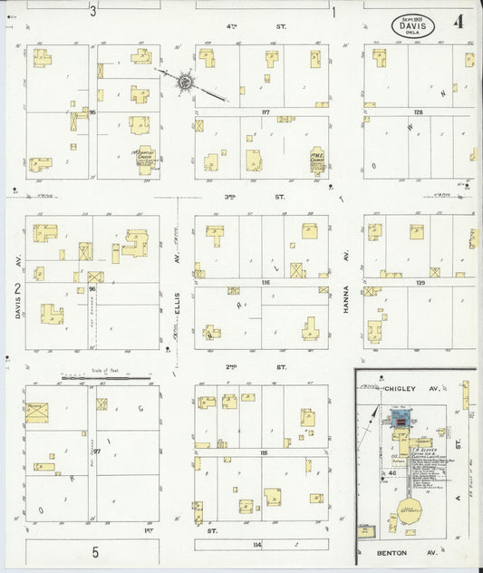Sanborn Fire Insurance Map from Davis, Murray County, Oklahoma (1909), Sheet #0004 - Historic Sanborn Fire Insurance Map Print, vintage old map wall art, antique decor, genealogy gift, Oklahoma Oklahoma map