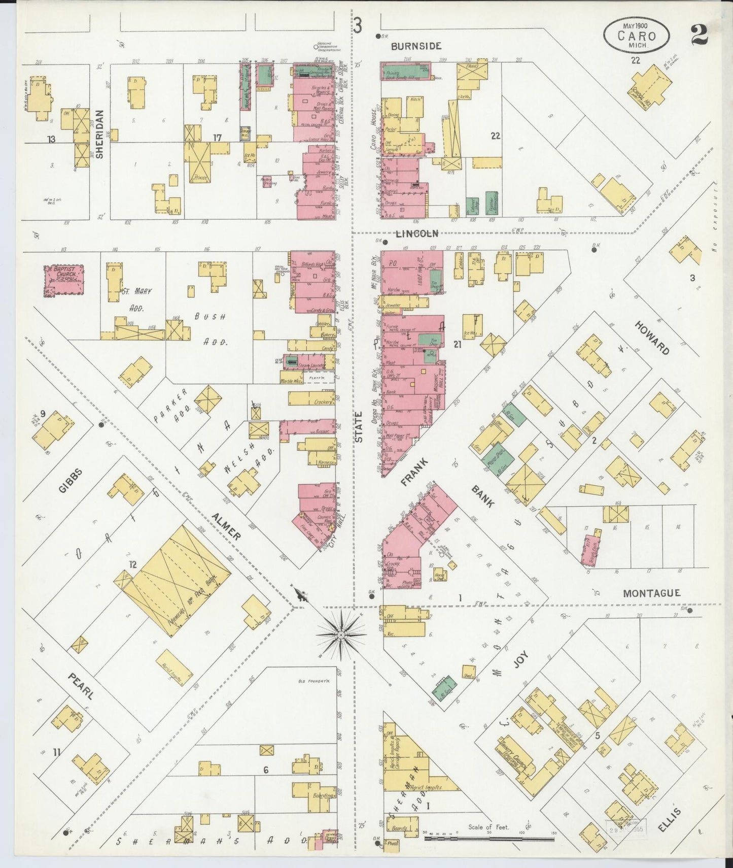 Sanborn Fire Insurance Map from Caro, Tuscola County, Michigan (1900), Sheet #0002 - Complete Map Set gallery image, historic Sanborn map, vintage wall art, Michigan Michigan