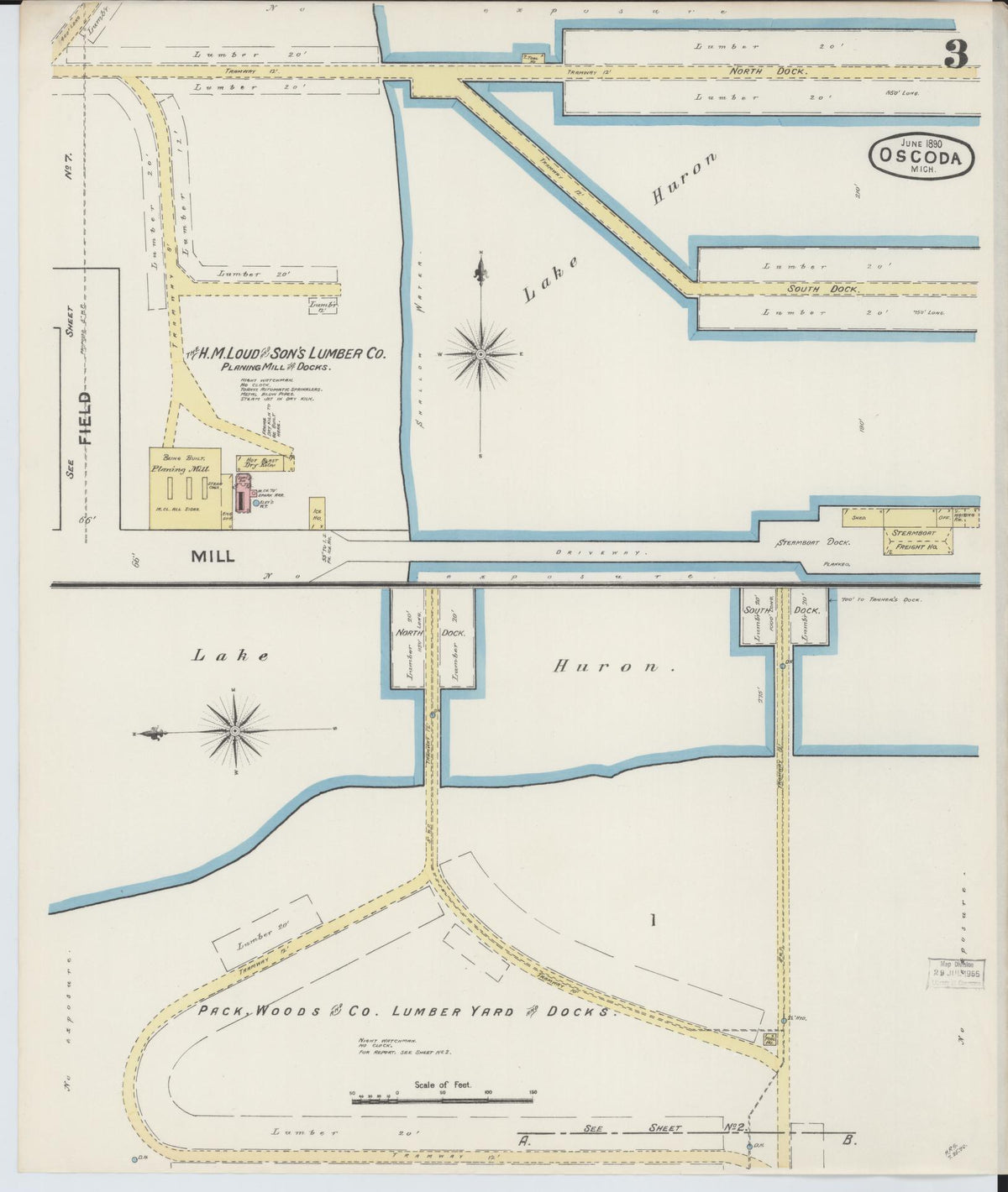 Sanborn Fire Insurance Map from Oscoda, Iosco County, Michigan (1890), Sheet #0003 - Historic Sanborn Fire Insurance Map Print, vintage old map wall art, antique decor, genealogy gift, Michigan Michigan map
