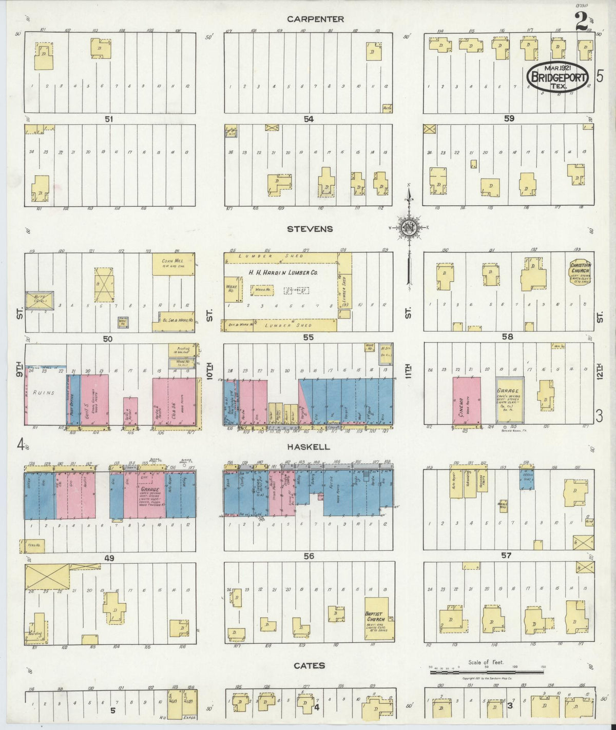 Sanborn Fire Insurance Map from Bridgeport, Wise County, Texas (1921), Sheet #0002 - Complete Map Set gallery image, historic Sanborn map, vintage wall art, Texas Texas