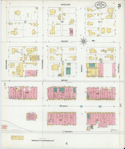 Sanborn Fire Insurance Map from Bryan, Brazos County, Texas (1901), Sheet #0003 - Historic Sanborn Fire Insurance Map Print, vintage old map wall art, antique decor, genealogy gift, Texas Texas map
