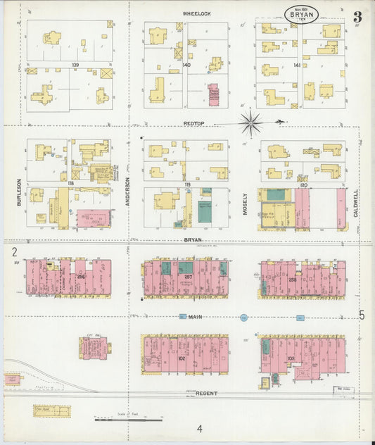 Sanborn Fire Insurance Map from Bryan, Brazos County, Texas (1901), Sheet #0003 - Historic Sanborn Fire Insurance Map Print, vintage old map wall art, antique decor, genealogy gift, Texas Texas map