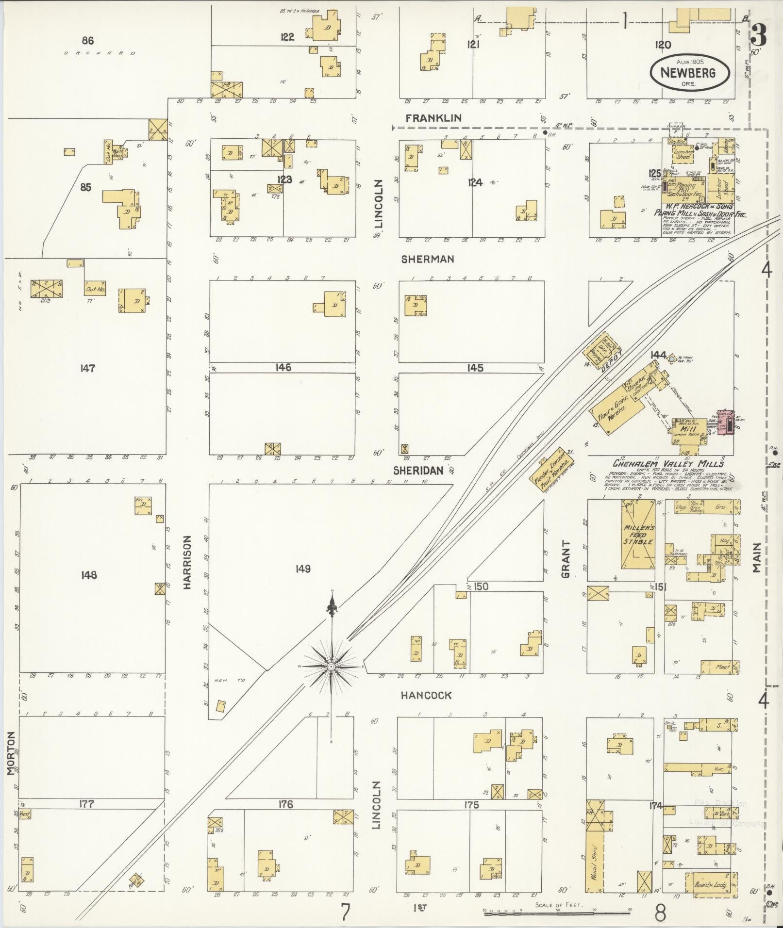 Sanborn Fire Insurance Map from Newberg, Yamhill County, Oregon (1905), Sheet #0003 - Complete Map Set gallery image, historic Sanborn map, vintage wall art, Oregon Oregon