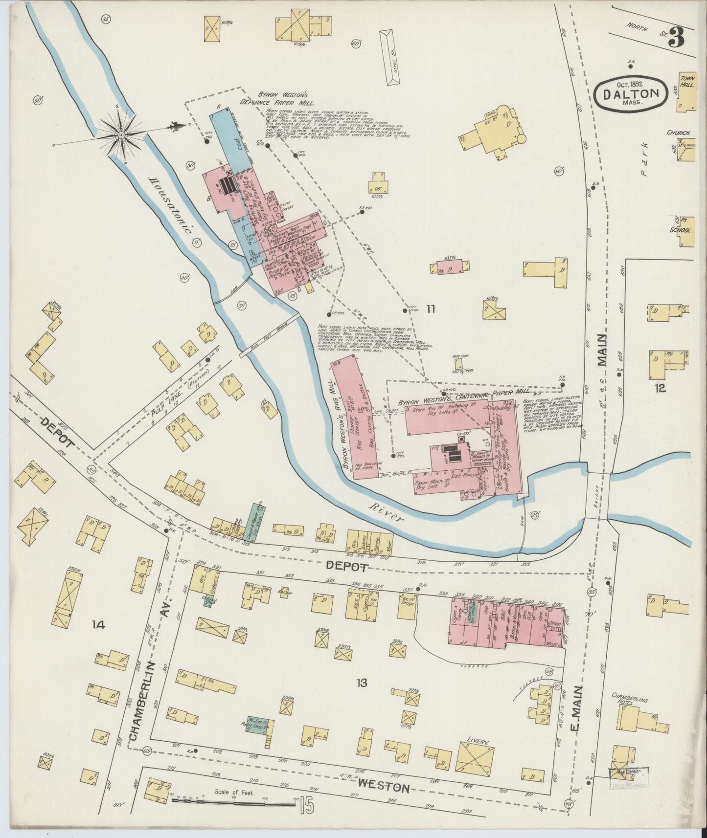 Sanborn Fire Insurance Map from Dalton, Berkshire County, Massachusetts (1892), Sheet #0003 - Complete Map Set gallery image, historic Sanborn map, vintage wall art, Massachusetts Massachusetts