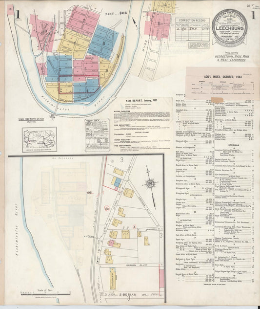Sanborn Fire Insurance Map from Leechburg, Armstrong County, Pennsylvania (1943), Sheet #0001 - Complete Map Set gallery image, historic Sanborn map, vintage wall art, Pennsylvania Pennsylvania