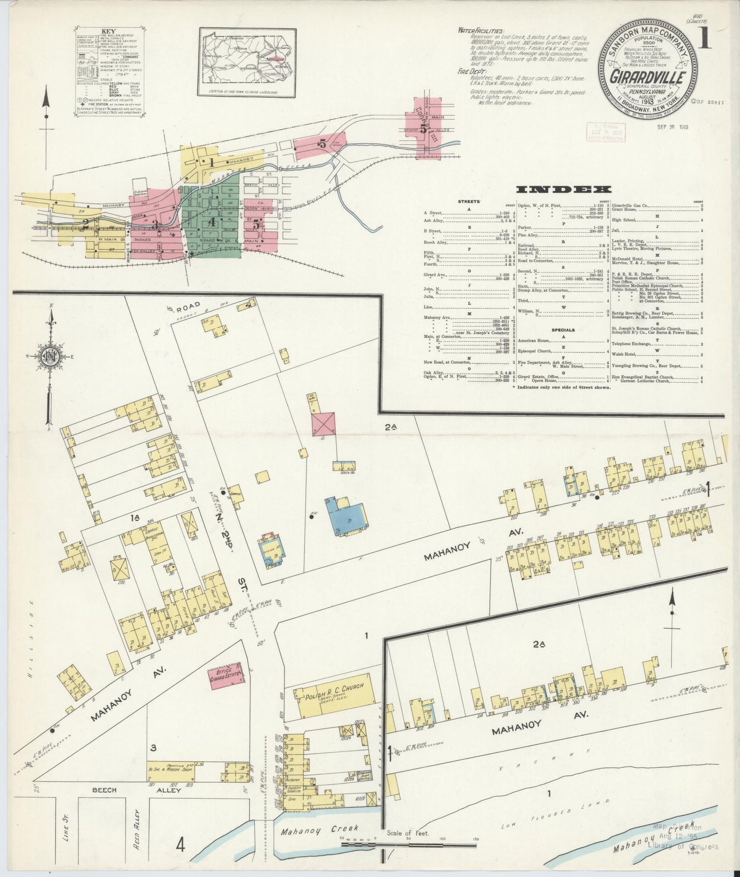 Sanborn Fire Insurance Map from Girardsville, Schuylkill County, Pennsylvania (1913), Sheet #0001 - Historic Sanborn Fire Insurance Map Print, vintage old map wall art, antique decor, genealogy gift, Pennsylvania Pennsylvania map