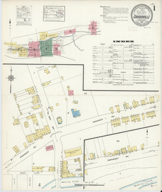 Sanborn Fire Insurance Map from Girardsville, Schuylkill County, Pennsylvania (1913), Sheet #0001 - Historic Sanborn Fire Insurance Map Print, vintage old map wall art, antique decor, genealogy gift, Pennsylvania Pennsylvania map