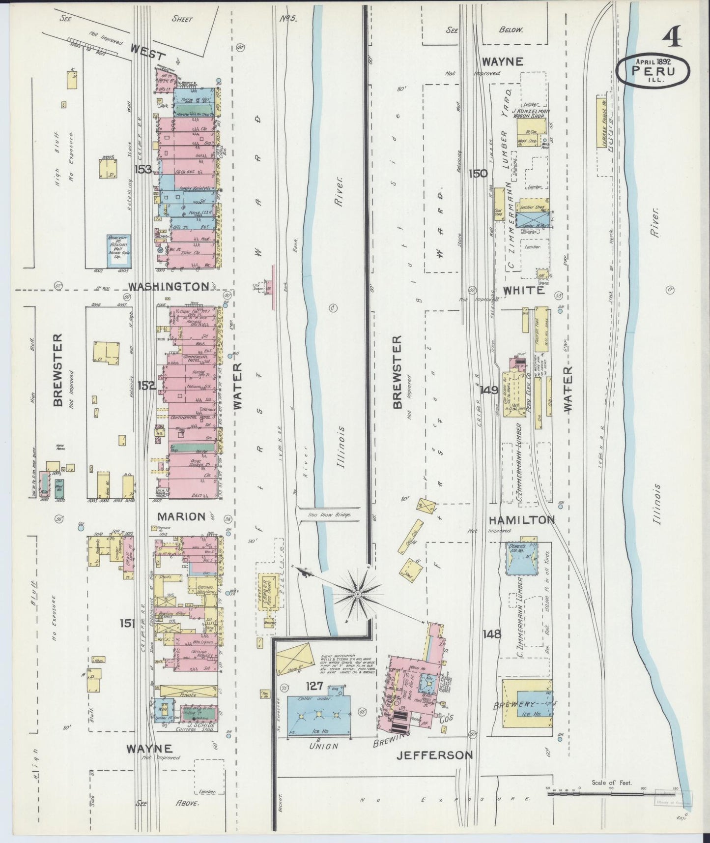 Sanborn Fire Insurance Map from Peru, La Salle County, Illinois (1892), Sheet #0004 - Historic Sanborn Fire Insurance Map Print, vintage old map wall art, antique decor, genealogy gift, Illinois Illinois map