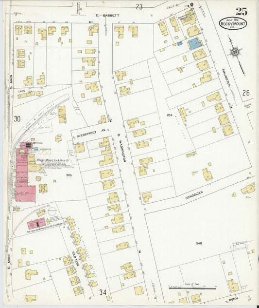 Sanborn Fire Insurance Map from Rocky Mount, Edgecombe And Nash Counties, North Carolina (1912), Sheet #0025 - Historic Sanborn Fire Insurance Map Print, vintage old map wall art, antique decor, genealogy gift, North Carolina North Carolina map