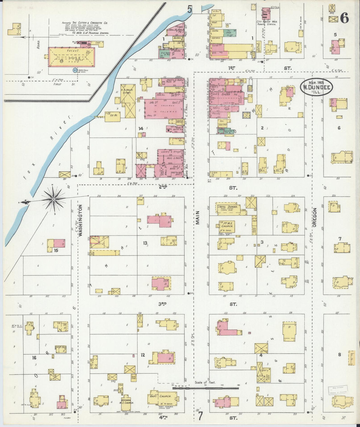Sanborn Fire Insurance Map from Dundee, Kane County, Illinois (1905), Sheet #0006 - Historic Sanborn Fire Insurance Map Print, vintage old map wall art, antique decor, genealogy gift, Illinois Illinois map