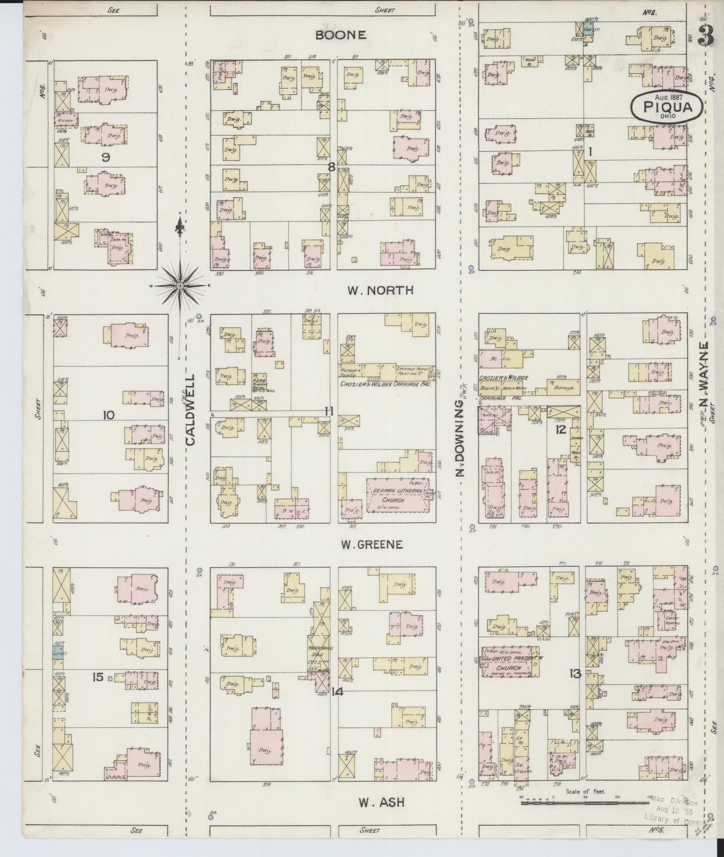 Sanborn Fire Insurance Map from Piqua, Miami County, Ohio (1887), Sheet #0003 - Complete Map Set gallery image, historic Sanborn map, vintage wall art, Ohio Ohio
