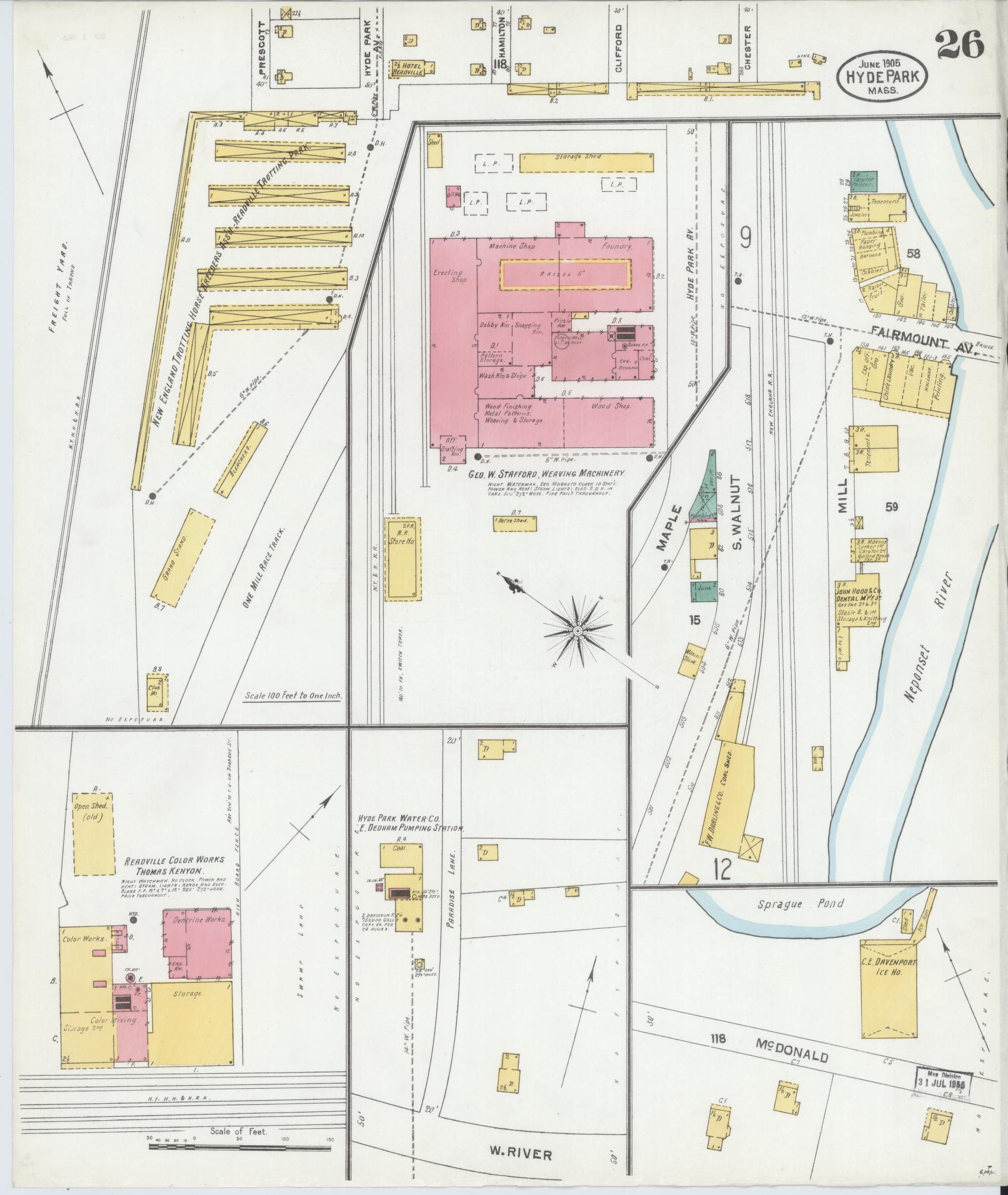 Sanborn Fire Insurance Map from Hyde Park, Norfolk County, Massachusetts (1905), Sheet #0026 - Complete Map Set gallery image, historic Sanborn map, vintage wall art, Massachusetts Massachusetts