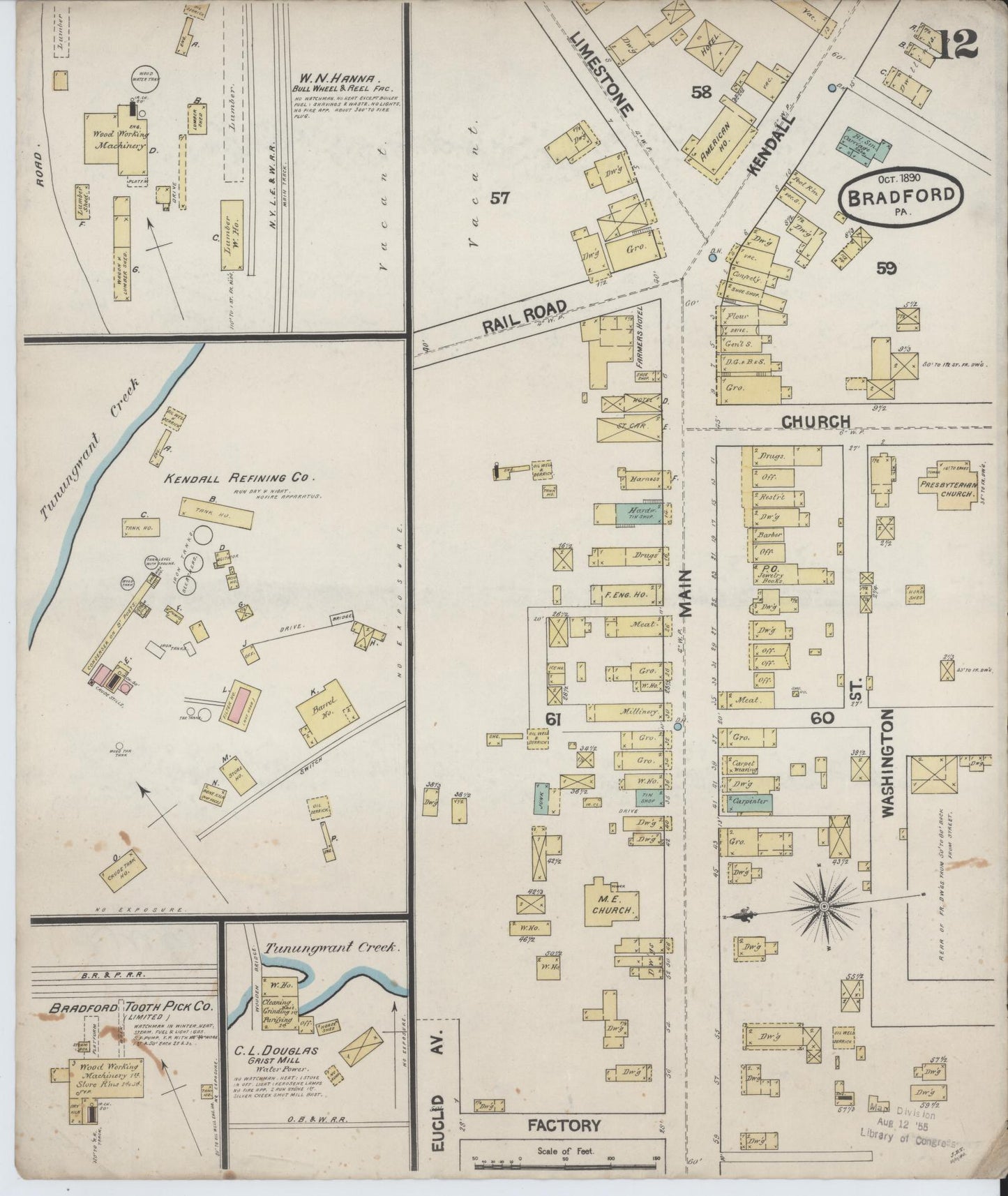 Sanborn Fire Insurance Map from Bradford, McKean County, Pennsylvania (1890), Sheet #0012 - Historic Sanborn Fire Insurance Map Print, vintage old map wall art, antique decor, genealogy gift, Pennsylvania Pennsylvania map