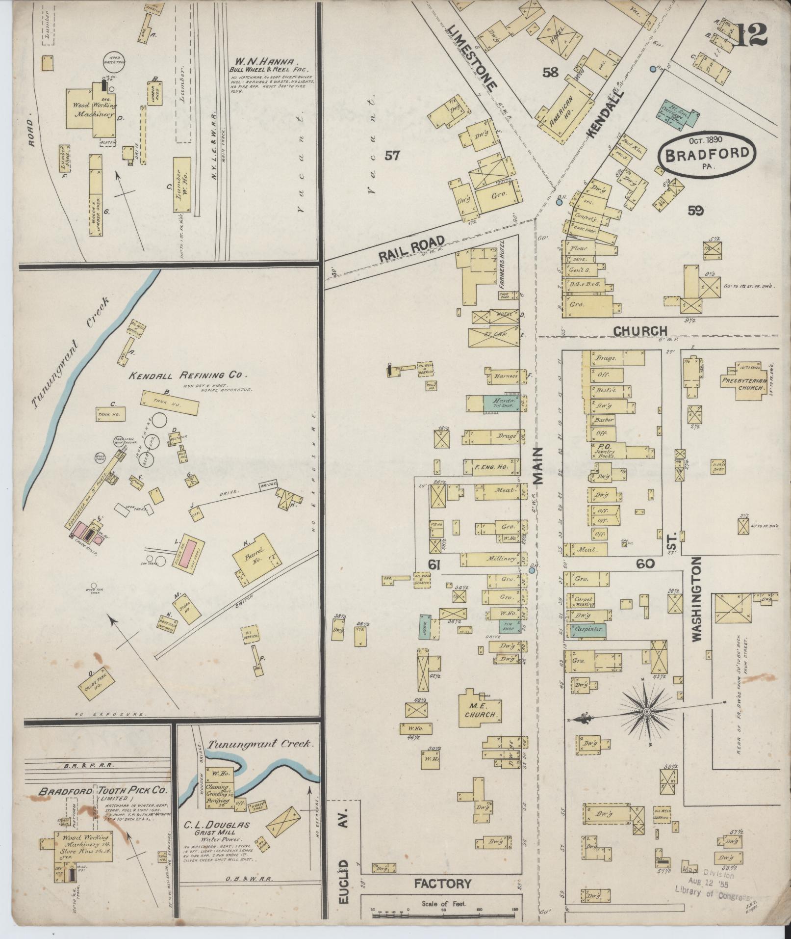 Sanborn Fire Insurance Map from Bradford, McKean County, Pennsylvania (1890), Sheet #0012 - Historic Sanborn Fire Insurance Map Print, vintage old map wall art, antique decor, genealogy gift, Pennsylvania Pennsylvania map