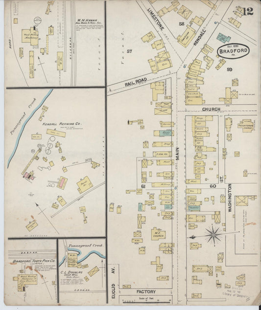 Sanborn Fire Insurance Map from Bradford, McKean County, Pennsylvania (1890), Sheet #0012 - Historic Sanborn Fire Insurance Map Print, vintage old map wall art, antique decor, genealogy gift, Pennsylvania Pennsylvania map