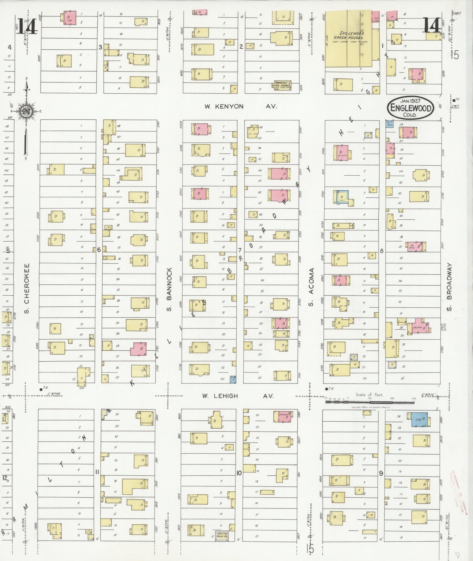 Sanborn Fire Insurance Map from Englewood, Arapahoe County, Colorado (1927), Sheet #0014 - Complete Map Set gallery image, historic Sanborn map, vintage wall art, Colorado Colorado