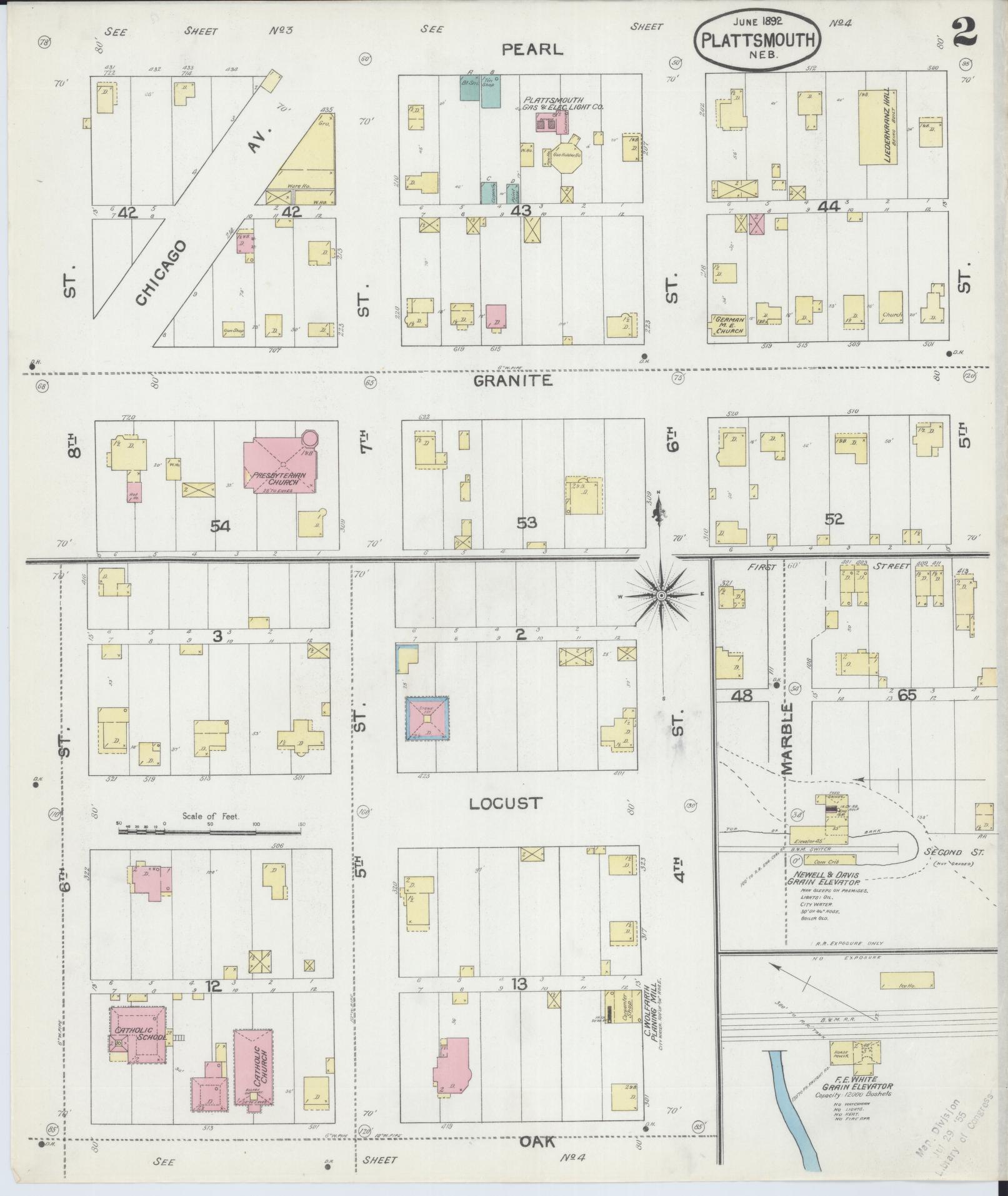 Sanborn Fire Insurance Map from Plattsmouth, Cass County, Nebraska (1892), Sheet #0002 - Complete Map Set gallery image, historic Sanborn map, vintage wall art, Nebraska Nebraska
