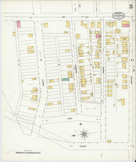 Sanborn Fire Insurance Map from Verona, Allegheny County, Pennsylvania (1905), Sheet #0005 - Historic Sanborn Fire Insurance Map Print, vintage old map wall art, antique decor, genealogy gift, Pennsylvania Pennsylvania map