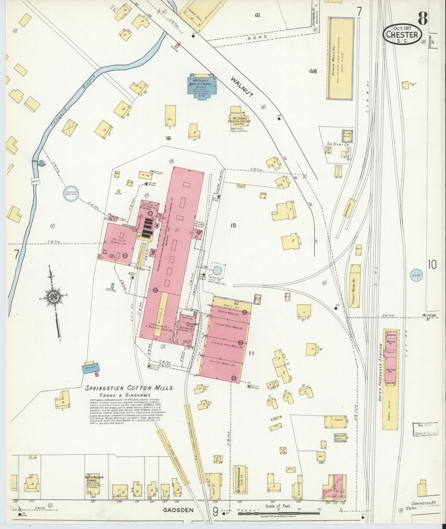 Sanborn Fire Insurance Map from Chester, Chester County, South Carolina (1917), Sheet #0008 - Complete Map Set gallery image, historic Sanborn map, vintage wall art, South Carolina South Carolina